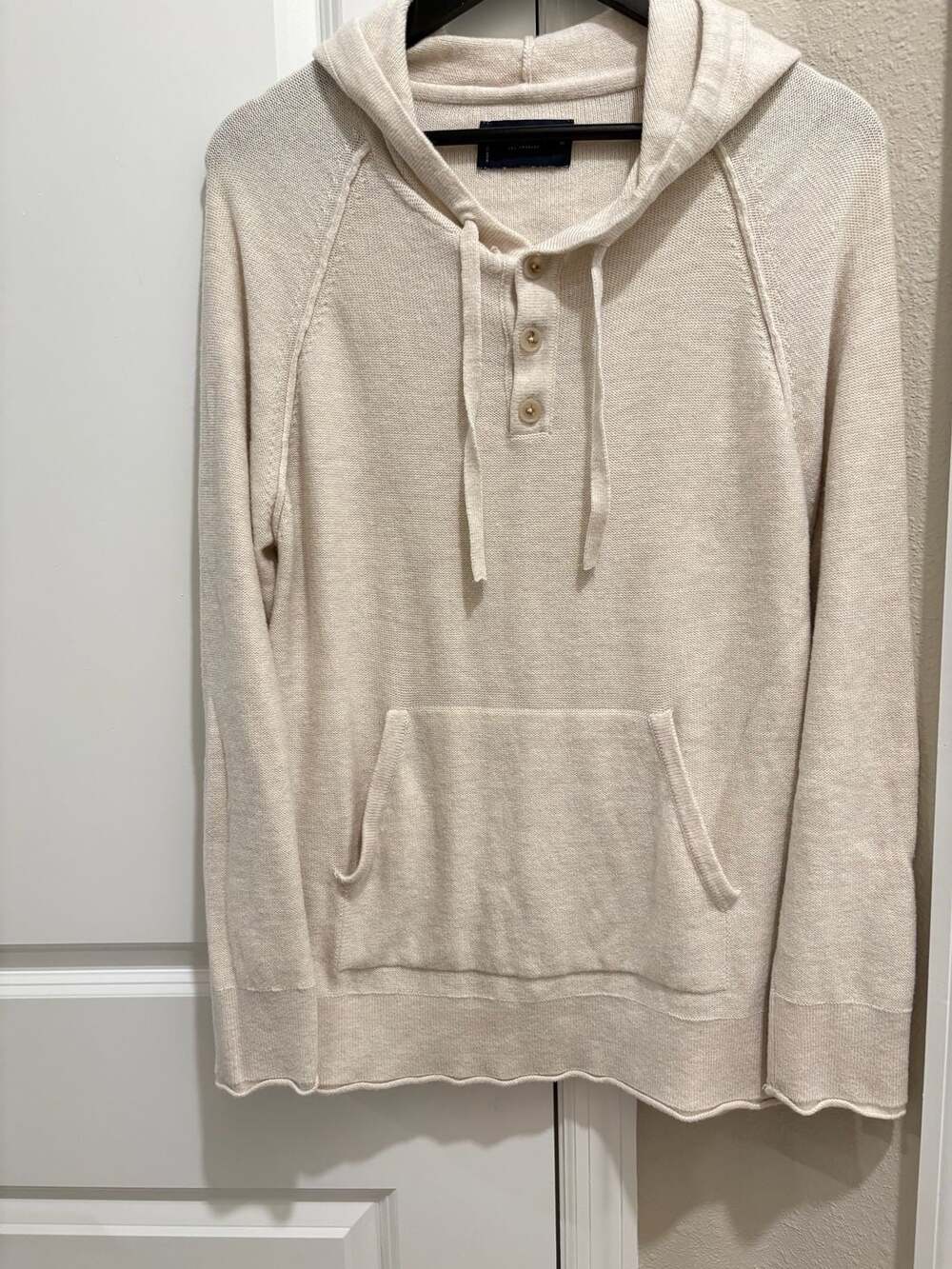 Lucky Brand Los Angeles Knit Henley Hoodie Sweatshirt Cream Size M